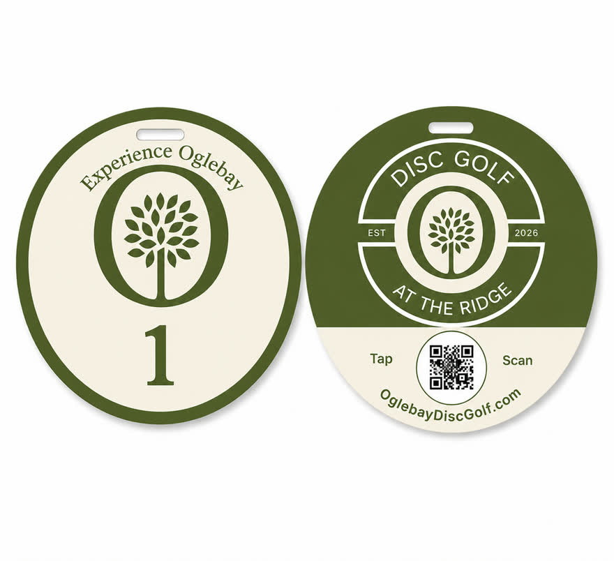 Oglebay Disc Golf bag tag — front and back
